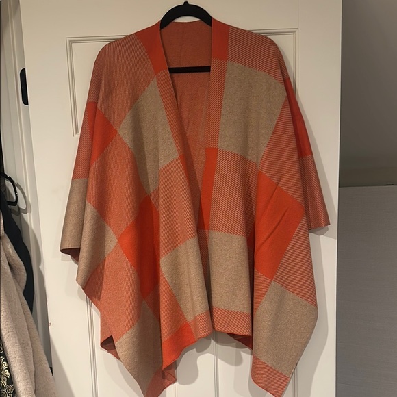 Talbots Orange and Beige Checkered Poncho - Picture 2 of 2